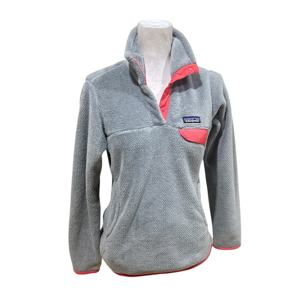 Patagonia gray coral trim 1/4 snap polartec retool pullover Fleece size small